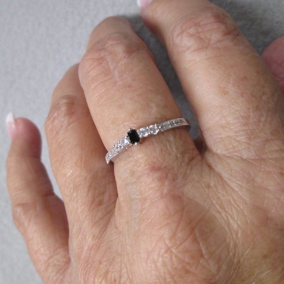Dainty BLACK DIAMOND 925 Sterling Silver Ring>Birthstone, Minimalist, Promise - Picture 2 of 5